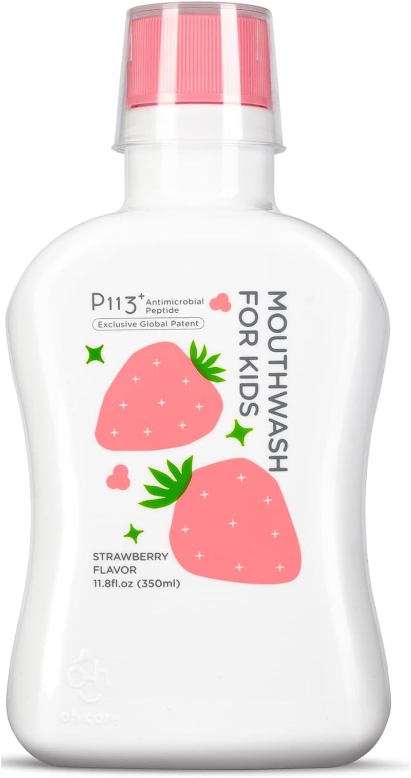 Mouthwash for Kids P113+ Peptide anti Cavity Mouth Rinse Alcohol Free for Teeth and Gums Safe Oral Hygiene for Newborn to Toddler 11.8 Fl Oz (11.8 Fl Oz, Strawberry)