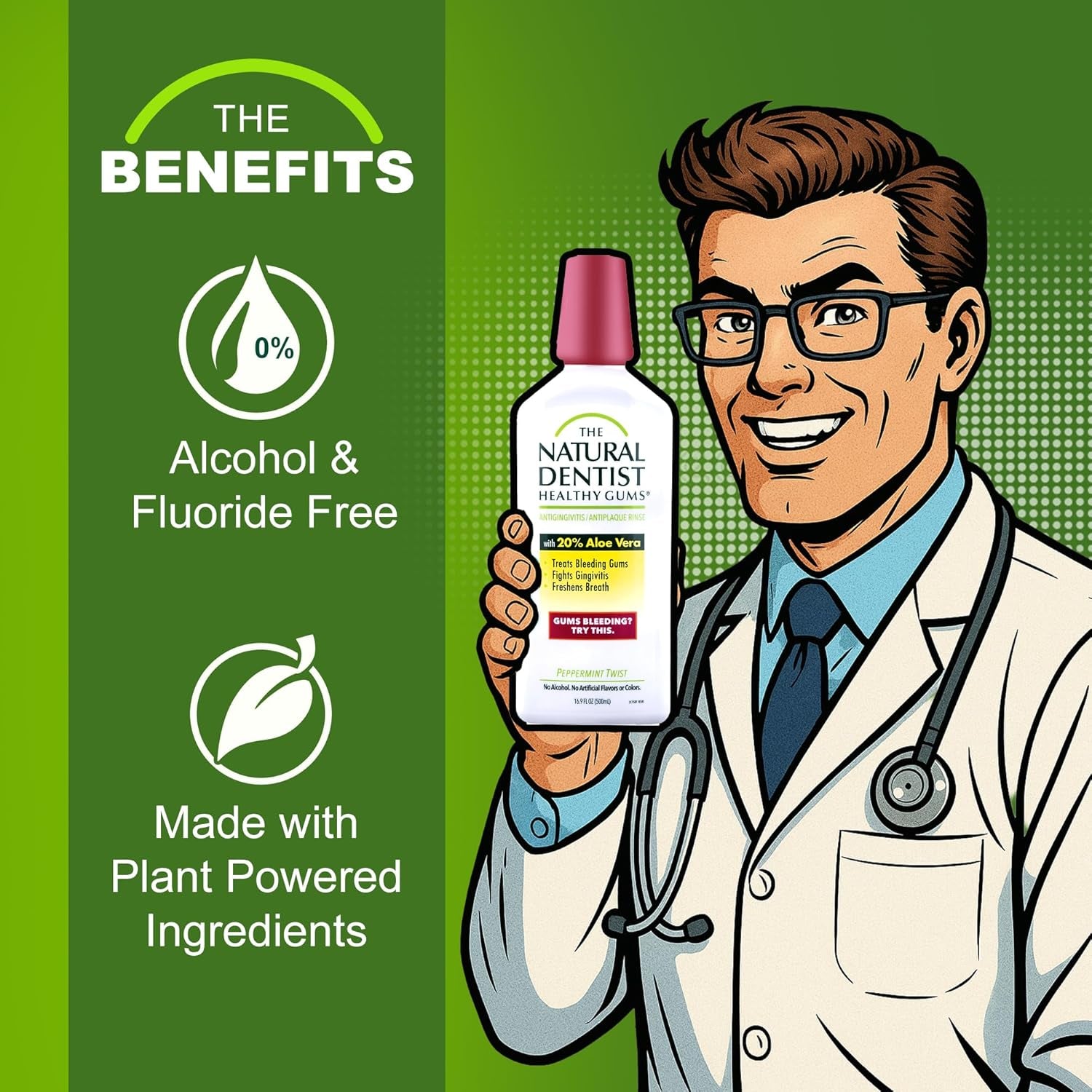 Peppermint Twist Mouthwash, No Alcohol & No Fluoride, Plant-Based Daily Rinse That Refreshes & Comforts the Mouth, 16.9 Fl Oz