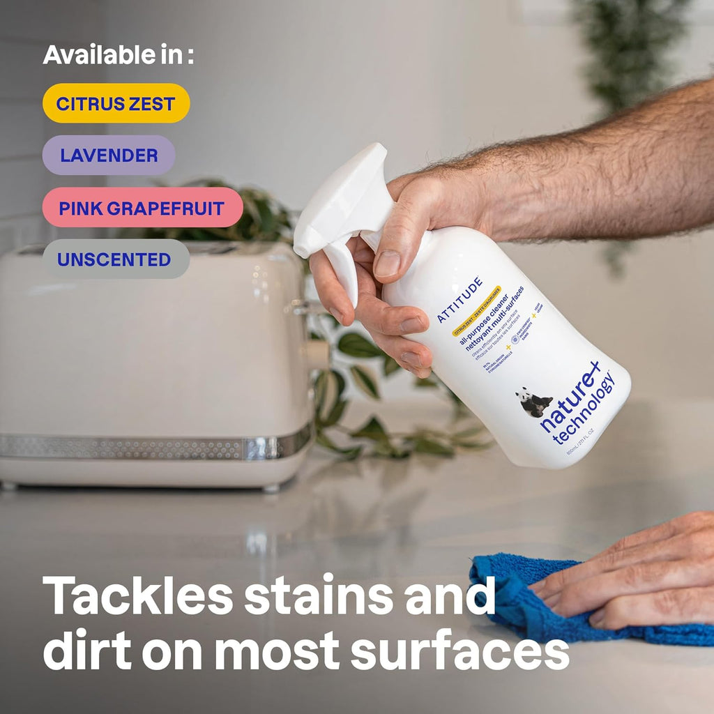 All Purpose Cleaner Spray, EWG Verified, Vegan, Made with 94% Plant-Based Ingredients, Streak-Free for Kitchen, Bathroom, Glass & More, Citrus Zest Scent, 27.1 Fl Oz