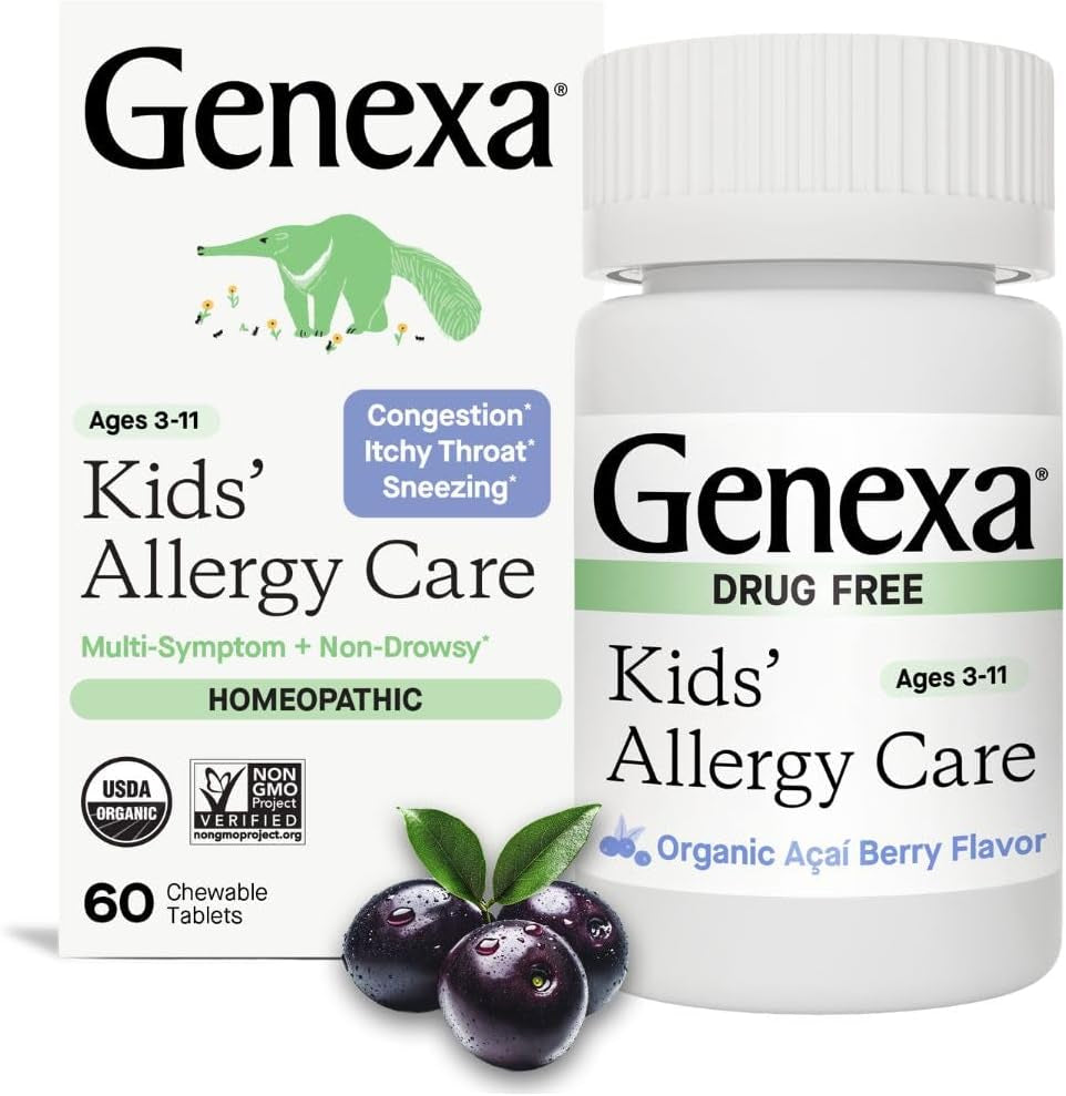 Kids Allergy Care | Drug Free, Non-Drowsy Children'S Allergy & Decongestant Remedy | Vegan & Non-Gmo | Homeopathic Relief Made Clean | Organic Acai Berry Flavor | 60 Chewable Tablets Ages 3-11