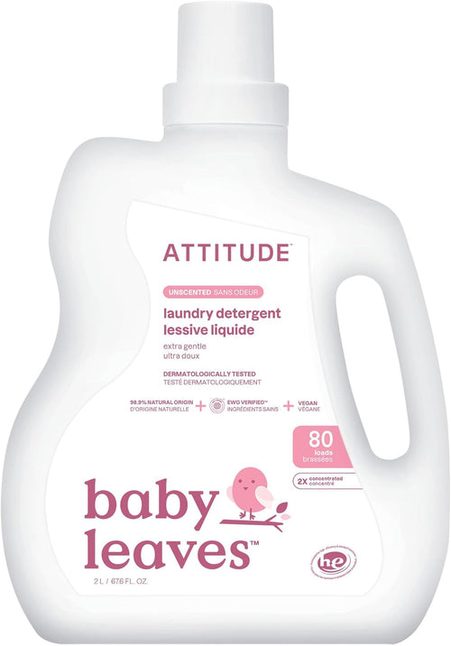 Baby Laundry Detergent Liquid, EWG Verified, Safe for Baby Clothes, Infant and Newborn, Vegan and Naturally Derived Washing Soap, HE Compatible, Unscented, 80 Loads, 67.6 Fl Oz