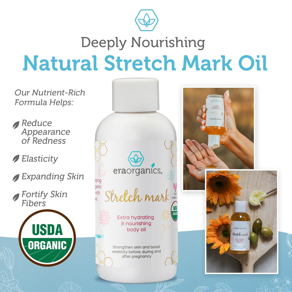 Organic Stretch Mark Oil for Pregnancy - Extra Moisturizing Belly Oil for Pregnancy - Pregnancy Oil to Prevent Stretch Marks - Pregnancy Must Haves