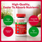 Organic Kids Multivitamin Gummies: Probiotics, Omega 3 (ALA), Vitamin D3, C, Vitamin B12, B6, A, K & Zinc for Immune Support, Biotin, Three Fruit Flavors, 120 Count (30 Day Supply)
