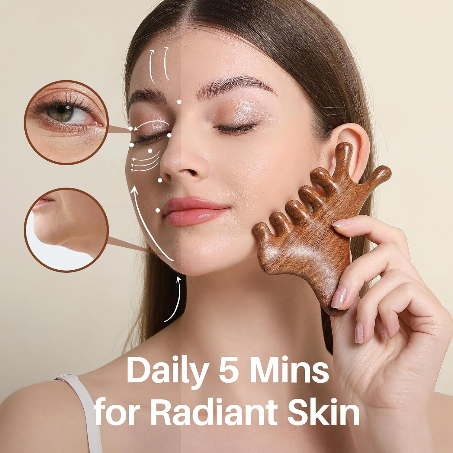4 in 1 Gua Sha Tool for Face,Scalp Massager with Gift Box,Massage Comb for Head,Face,Eye,Neck & Body Meridian Therapy Tool for Relaxation,Natural Sandalwood