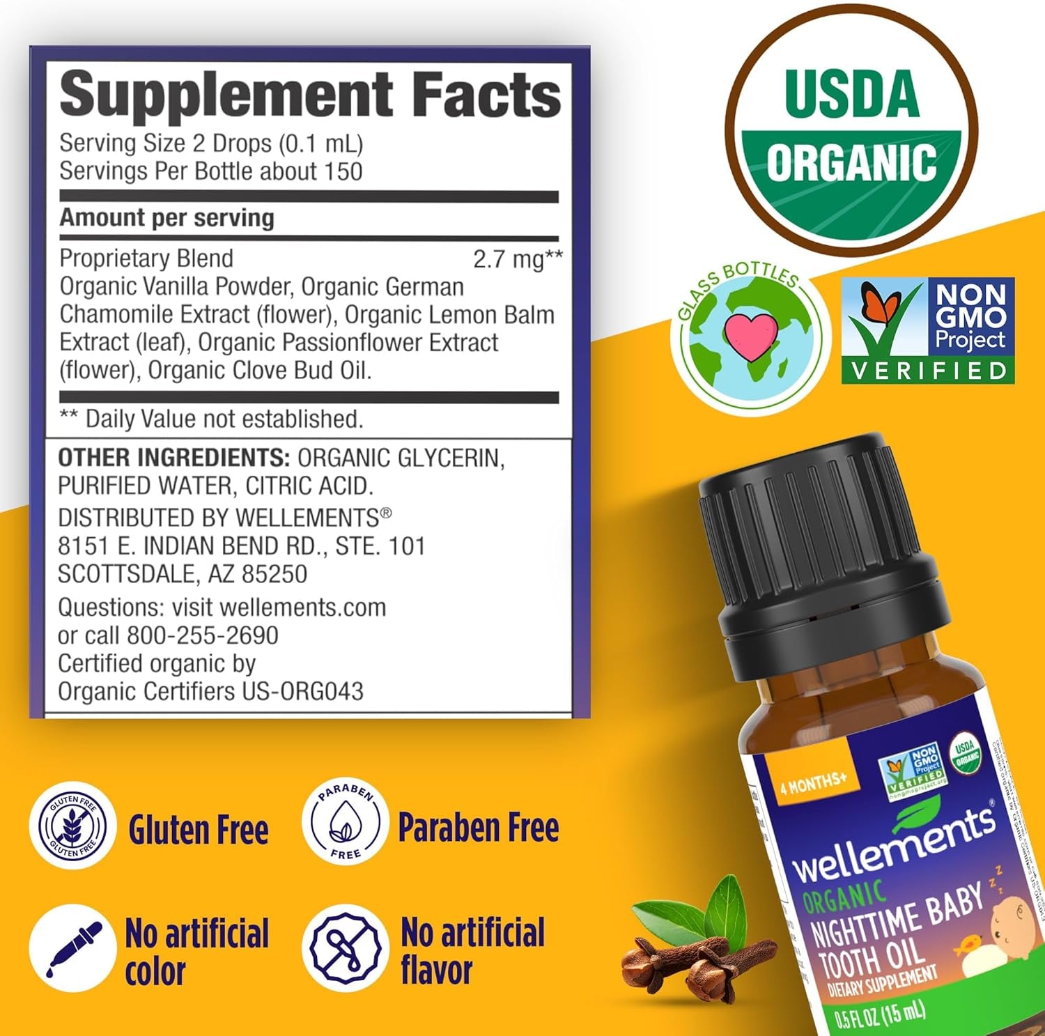 Organic Nighttime Baby Tooth Oil for 4 Months+ (0.5 Fl Oz) - Baby Teething Relief Oil* for Soothing & Massage for Tiny Gums* - Organic Blend of Essential Oils & Sleepy Time Herbs*