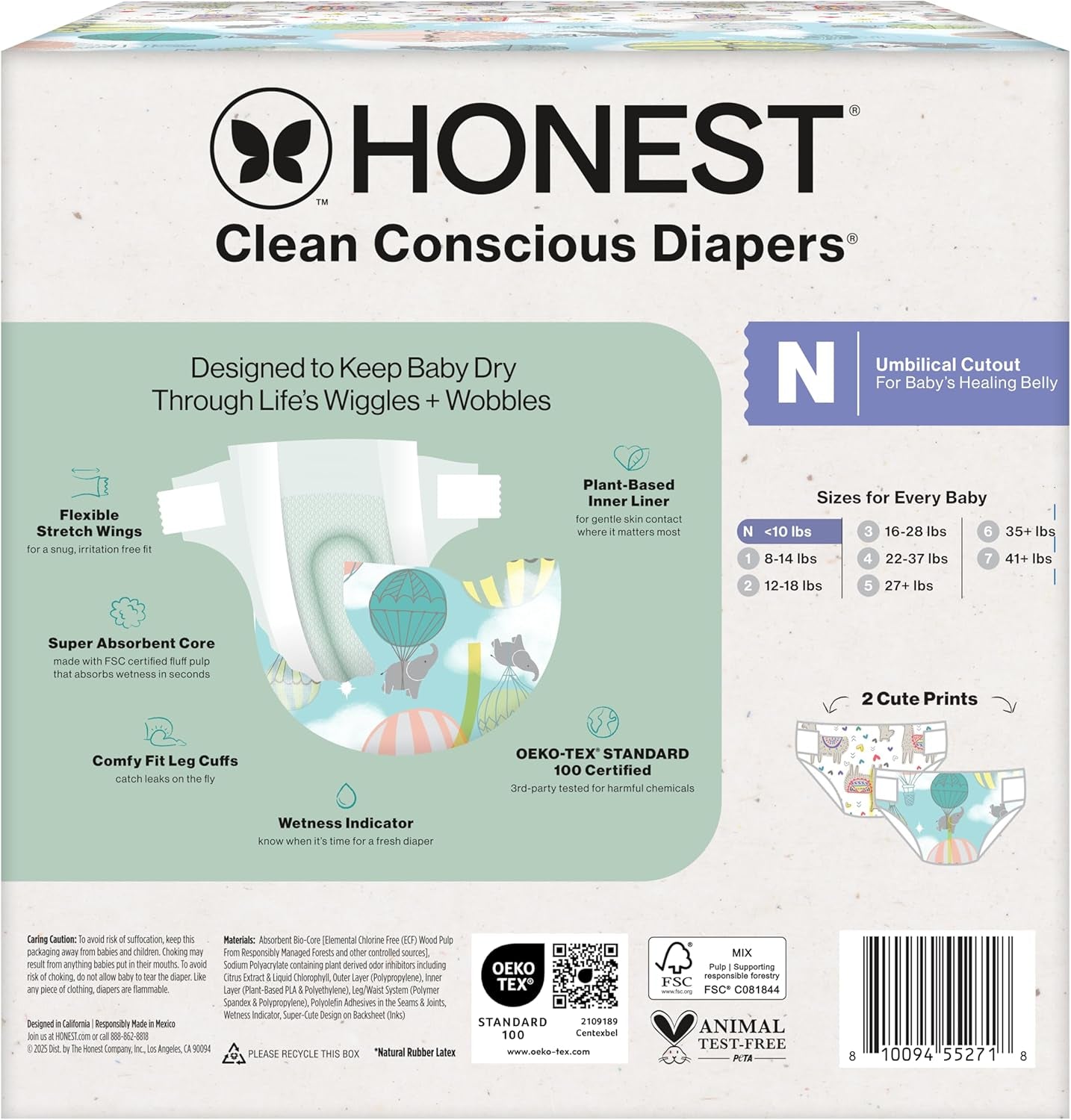 Comfort Dry Disposable Daytime Diapers for Sensitive Skin, Hypoallergenic, above It All + All the Alpacas, Club Box Size Newborn 72 Count