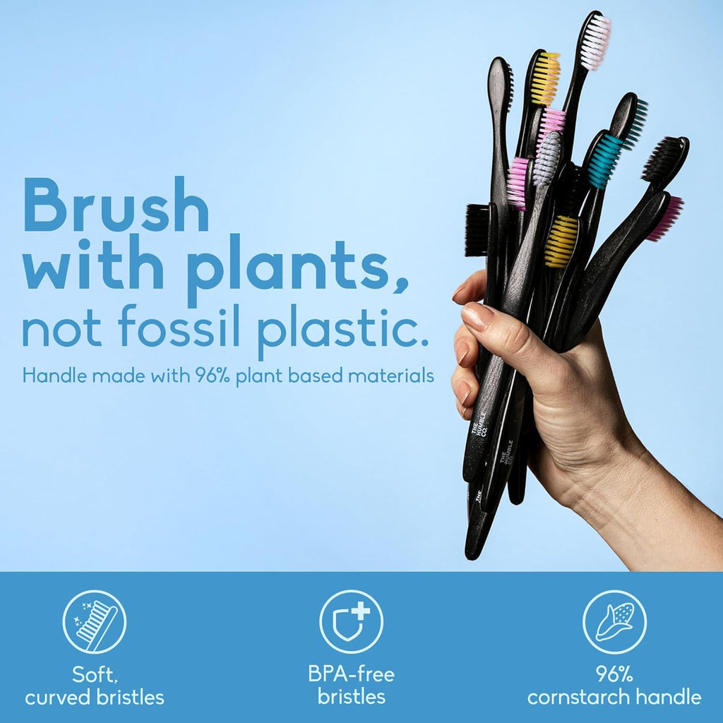 The Humble Co Plant-Based Soft Bristle Toothbrushes, 5 Pack - Manual Tooth Brush Set for Adults - Made with Plant Based Materials & Bpa-Free Bristles - Dental Oral Care & Hygiene