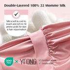 100% 22 Momme Mulberry Silk Bonnet for Sleeping Women, Larger Double Layer Silk Hair Wrap for Curly Short Long Hair, Non-Slip Sleep Cap Turban with Elastic Tie Band for Hair Care, Pink