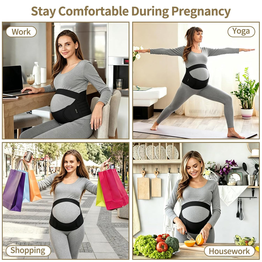 Maternity Belt, Pregnancy 3 in 1 Support Belt for Back/Pelvic/Hip Pain, Maternity Band Belly Support for Pregnancy Belly Support Band (M: Fit Ab 35.5"-47.3", Black)