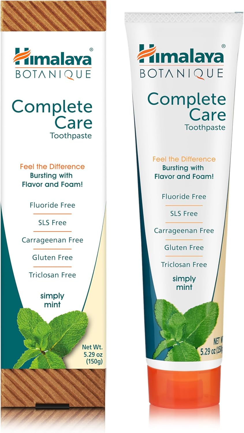 Botanique Complete Care Toothpaste, Herbal, Mint Flavor, Fights Plaque, Freshens Breath, Fluoride Free, No Artificial Flavors, SLS Free, Cruelty Free, Foaming, 5.29 Oz, 2 Pack…