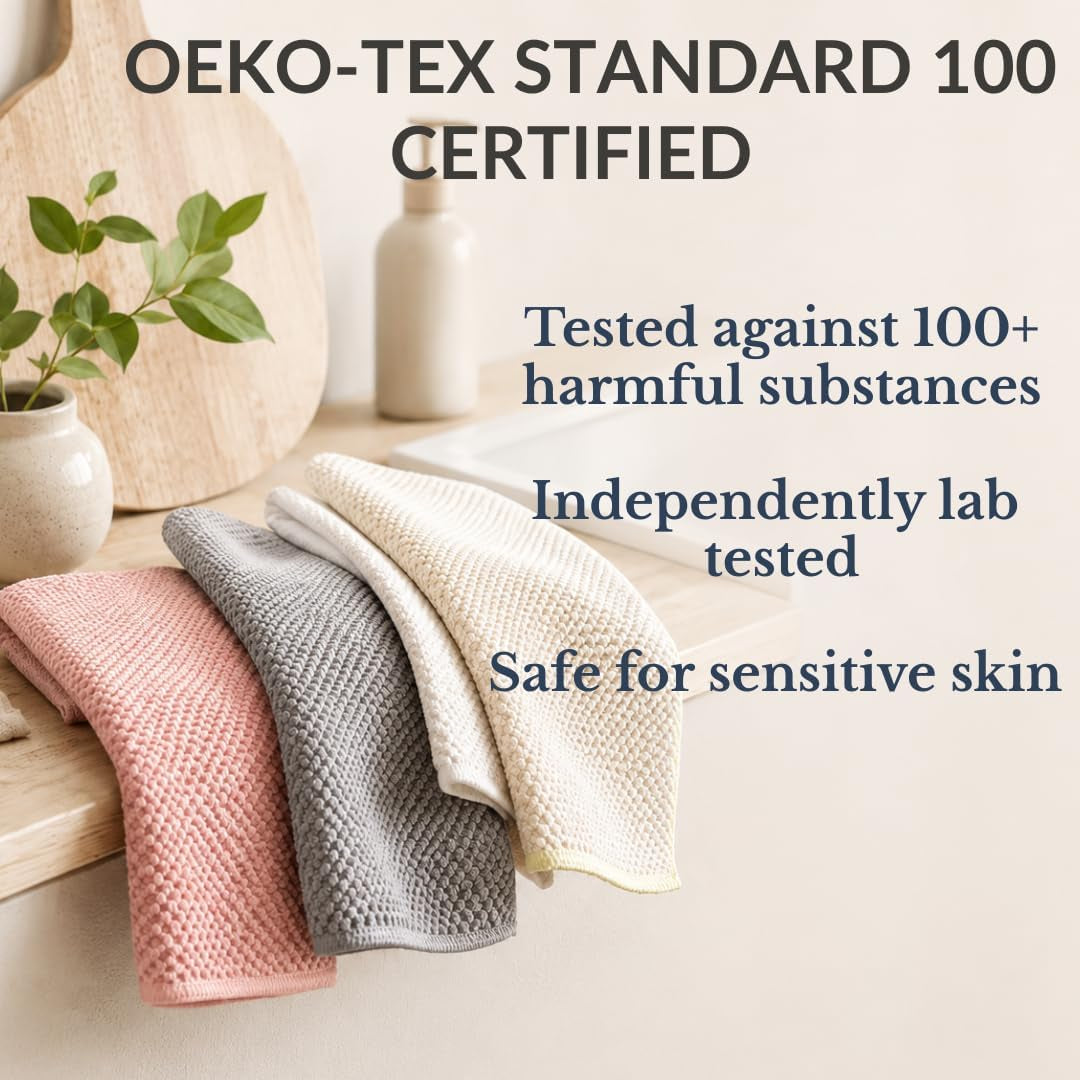 Oeko-Tex Certified Microfiber Cleaning Cloths – Non-Toxic, Safe for Family & Pets – 6 Pack Kitchen Rags for Counter – 12X12 In, Lint-Free, Absorbent Dish Towels, Dusting Cloths