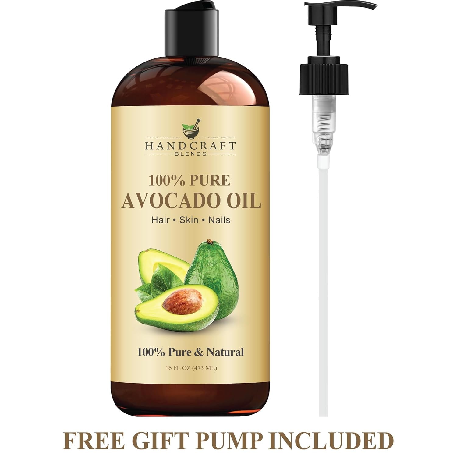 Avocado Oil - Cold-Pressed 16 Fl Oz - 100% Pure and Natural - Premium Grade Carrier Oil for Skin and Hair - Hair and Body - Massage - Hexane-Free