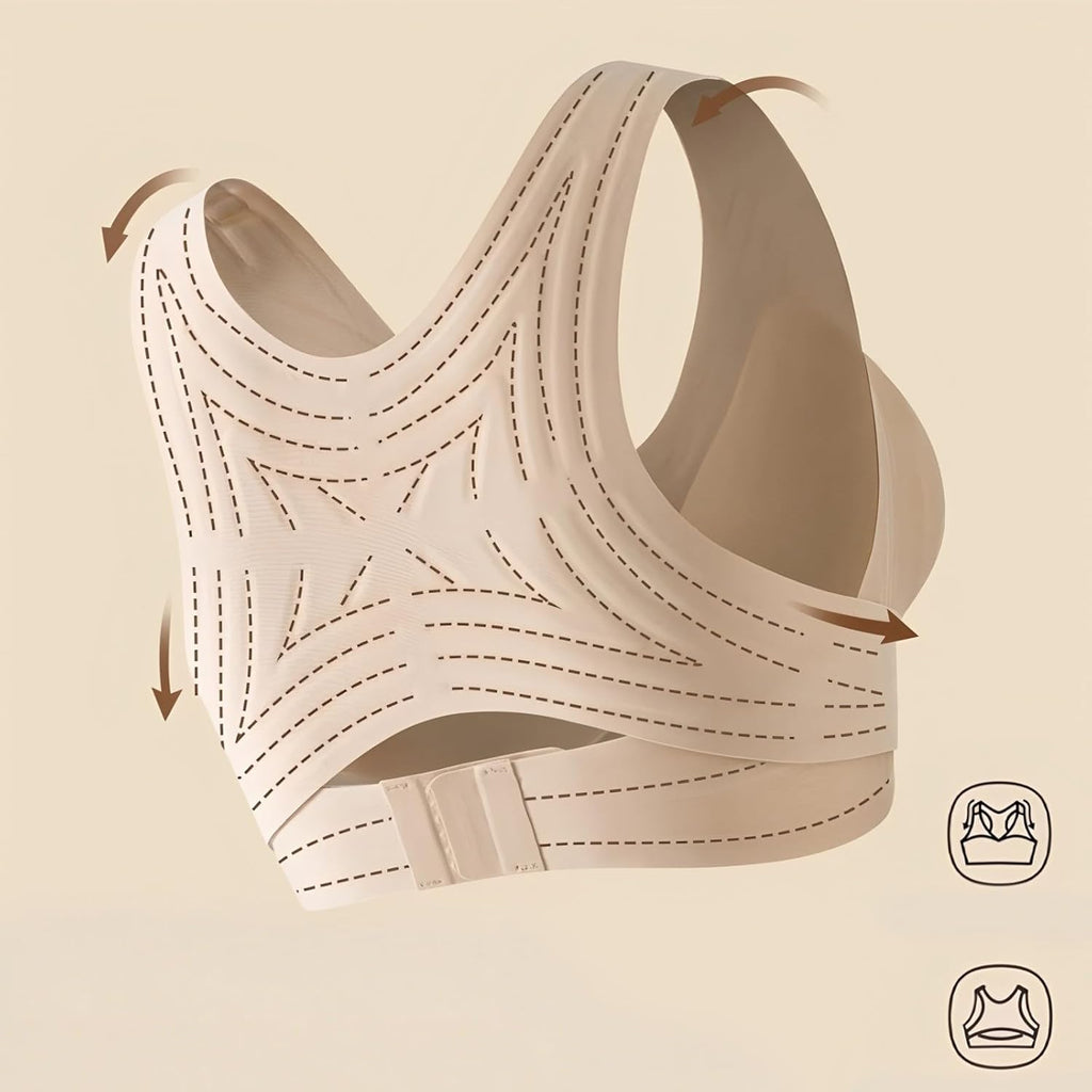 2PCS Posture Bras for Women,Front Closure Seamless Wireless Back Posture Support Push up No Underwire Bralettes