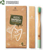 Kids Bamboo Toothbrushes, Natural Toothbrush Set, Soft Bristles, Durable Charcoal Wooden Brushes, Compostable Design for Toddlers and Children, 6 Pack