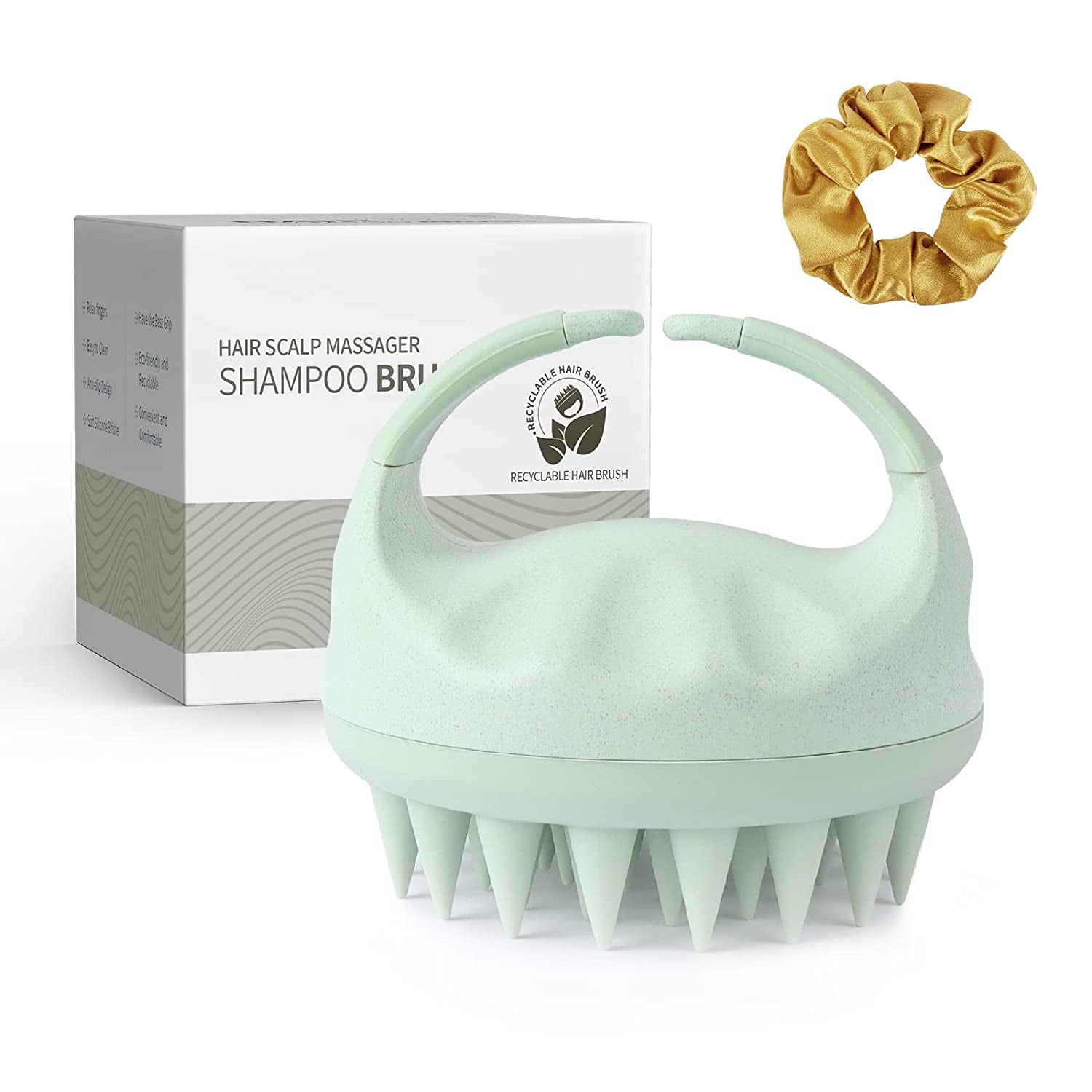 Scalp Massager Shampoo Brush, Scalp Scrubber with Soft Silicone Bristles, Scalp Exfoliator for Dandruff Removal, Scalp Massager for Hair Growth, Wet Dry Hair Brush for Scalp Care, Green