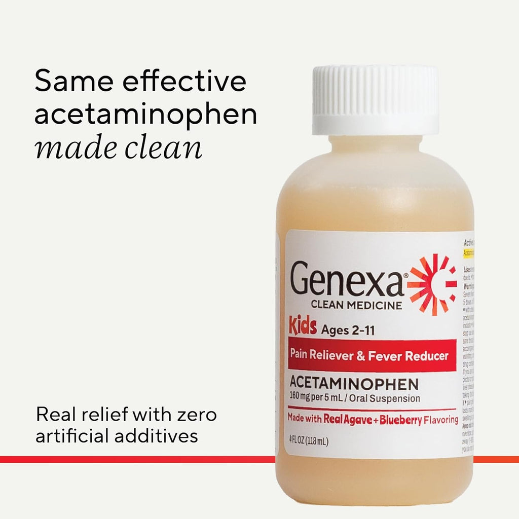 Children'S Clean Acetaminophen | Pediatrician Preferred Ingredients | Pain & Fever Reducer for Kids | Dye Free, 0% Artificial Additives | Ages 2-11, Delicious Organic Blueberry Liquid, 4 Fl Oz