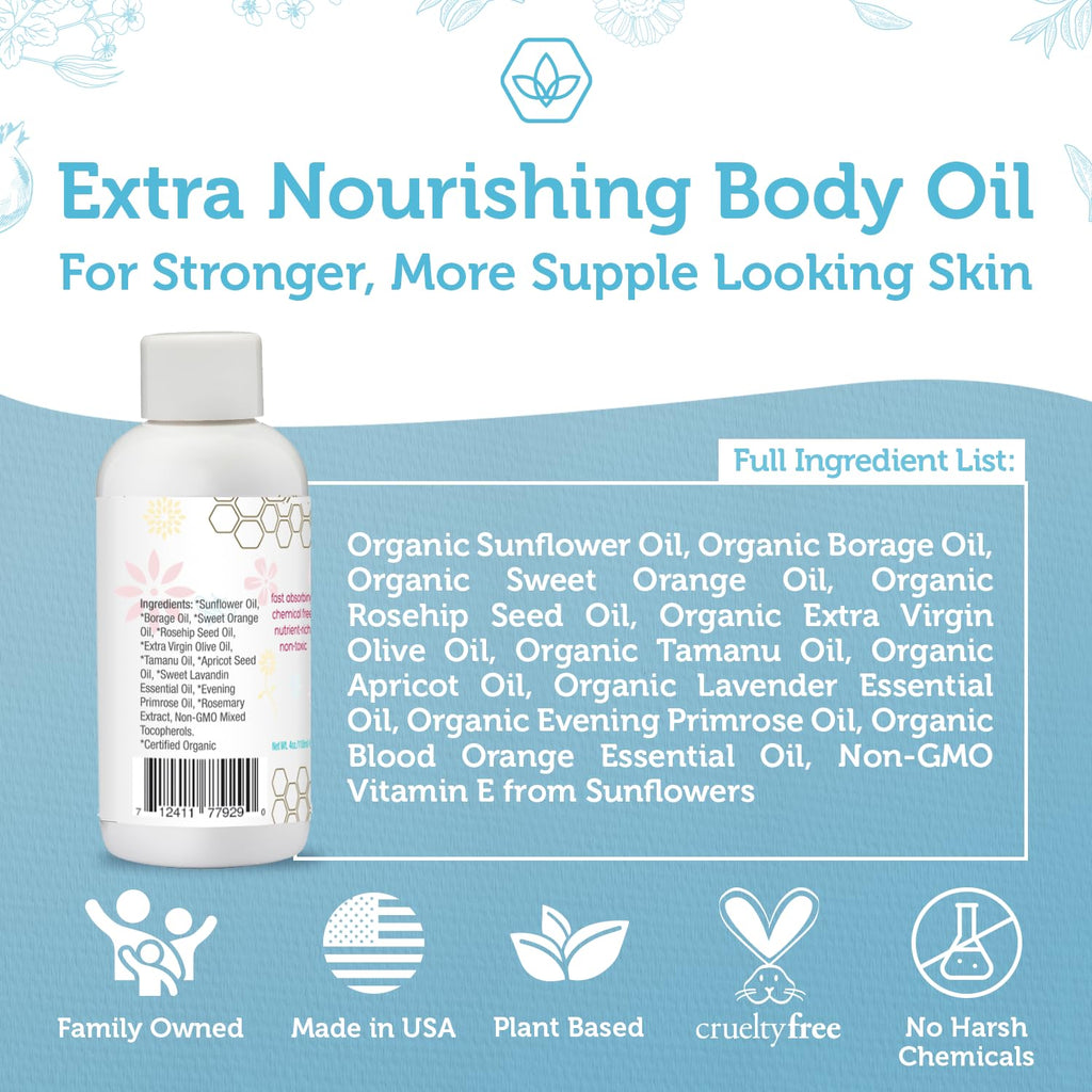 Organic Stretch Mark Oil for Pregnancy - Extra Moisturizing Belly Oil for Pregnancy - Pregnancy Oil to Prevent Stretch Marks - Pregnancy Must Haves