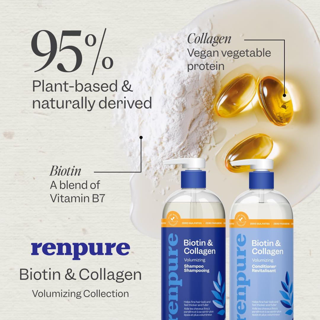 Biotin & Collagen Shampoo & Conditioner Set, Plant- Based - Nutrient Infused Formulas for Fuller, Thicker Looking Hair - for Fine Hair - Vitamin B7 (Biotin) & Collagen - 24 Fl Oz Each, 2 Pack