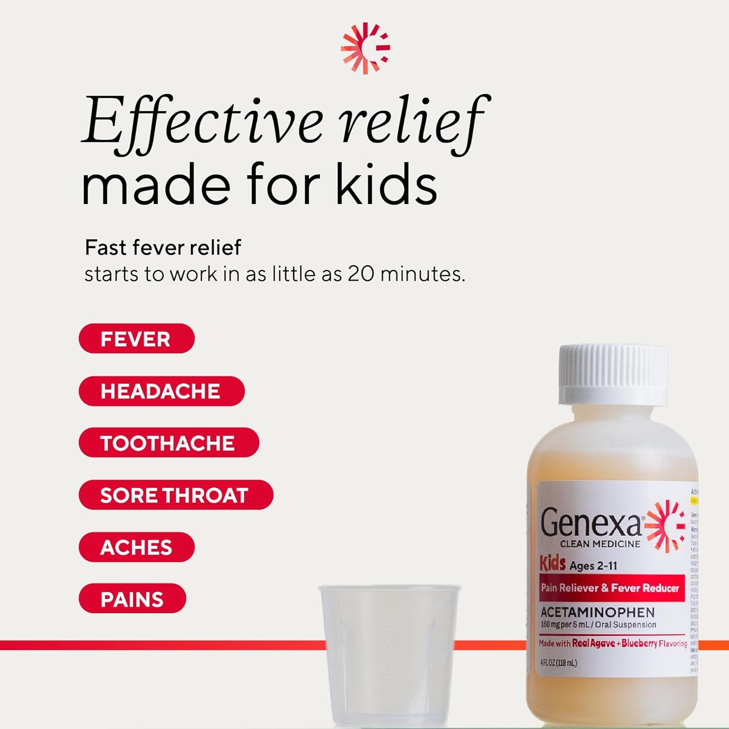 Children'S Clean Acetaminophen | Pediatrician Preferred Ingredients | Pain & Fever Reducer for Kids | Dye Free, 0% Artificial Additives | Ages 2-11, Delicious Organic Blueberry Liquid, 4 Fl Oz