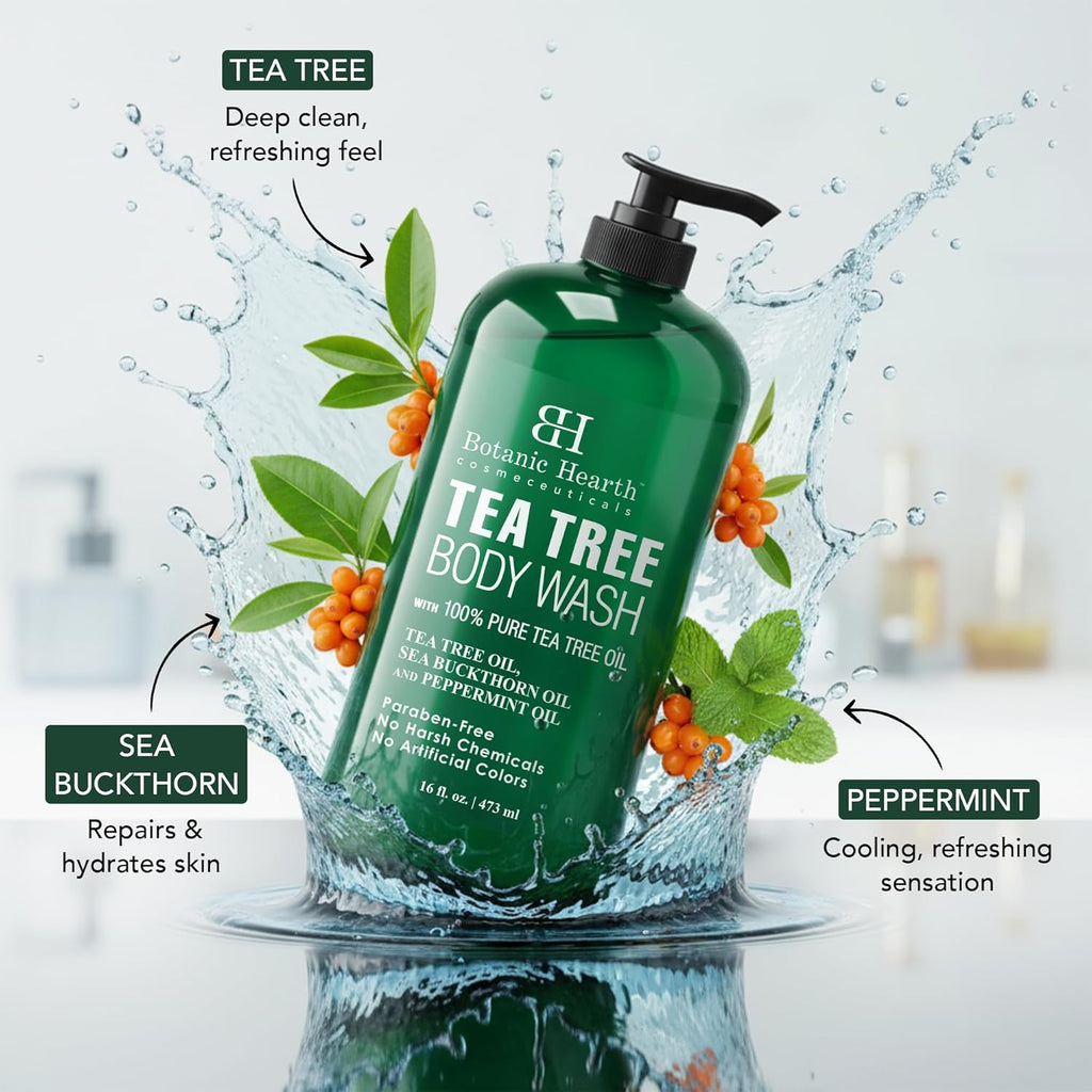 Tea Tree Body Wash -16 Fl Oz- All-Natural & Odor-Control Shower Gel for Acne, Athlete’S Foot, Ringworm, Jock Itch & Healthy Skin, Sulfate & Paraben Free, for Men & Women