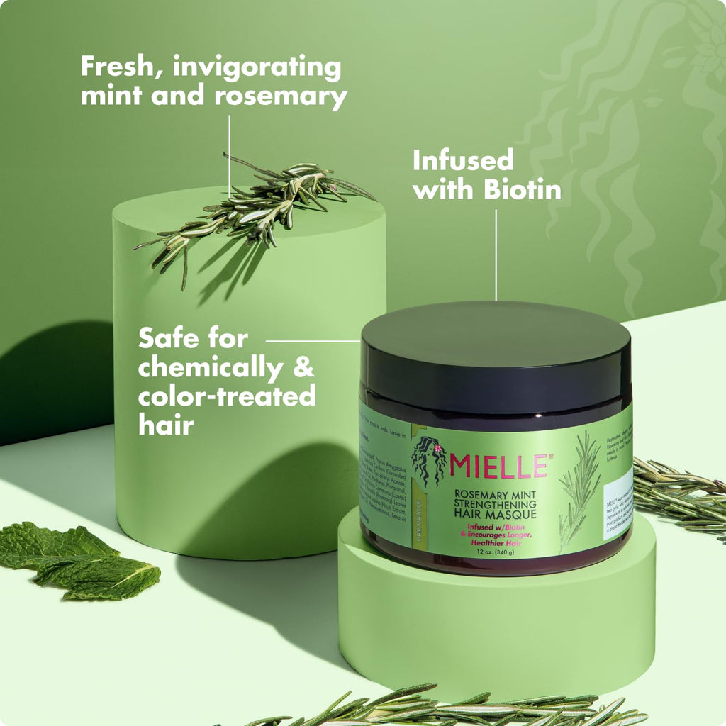 Organics Rosemary Mint Strengthening Hair Mask, Deep Conditioning Treatment Enriched with Biotin, Honey & Coconut Oil - Helps Encourage Longer, Healthier Strands, 12 Ounce