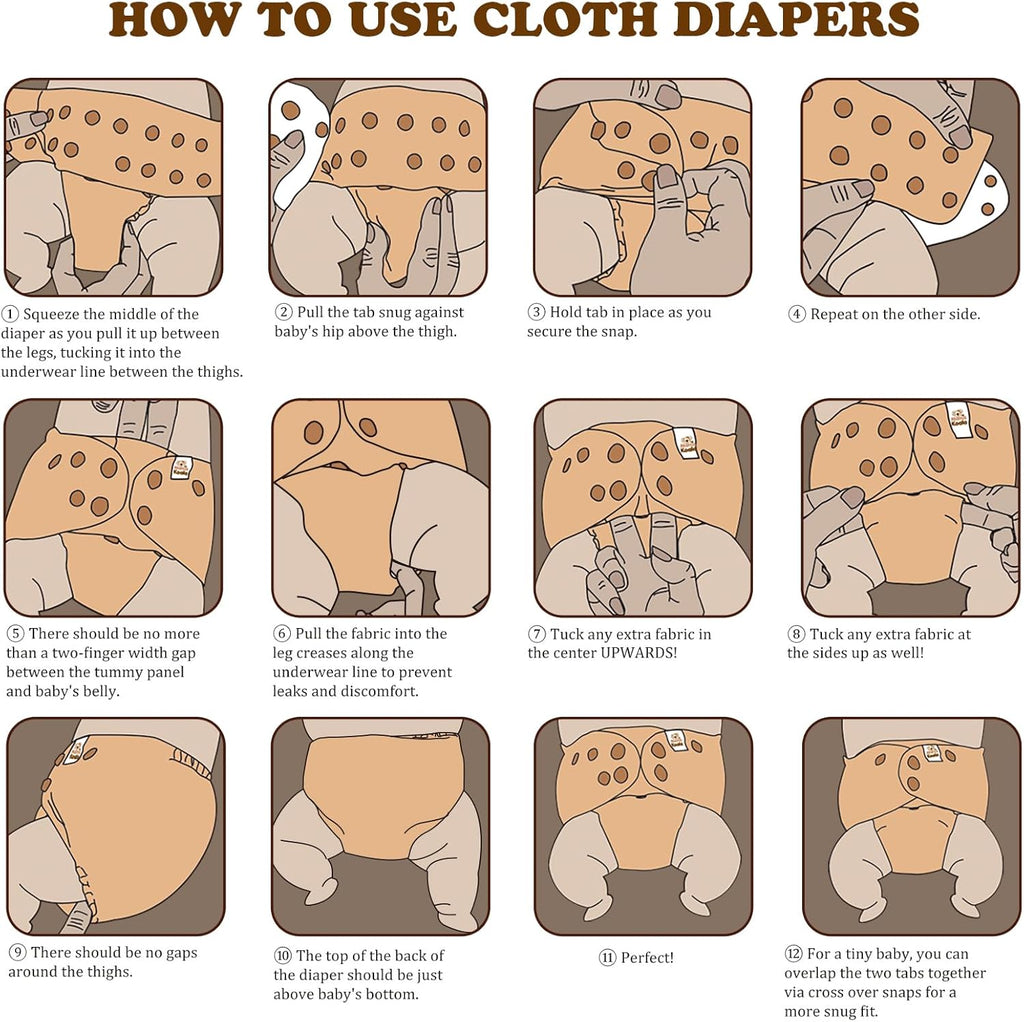3.0 Pocket Cloth Diapers for Babies with Suede Cloth Lining, 6 Pack with 6 4-Layer Natural Diaper Inserts - Reusable and Washable Pocket Diapers (Simply Neutral)