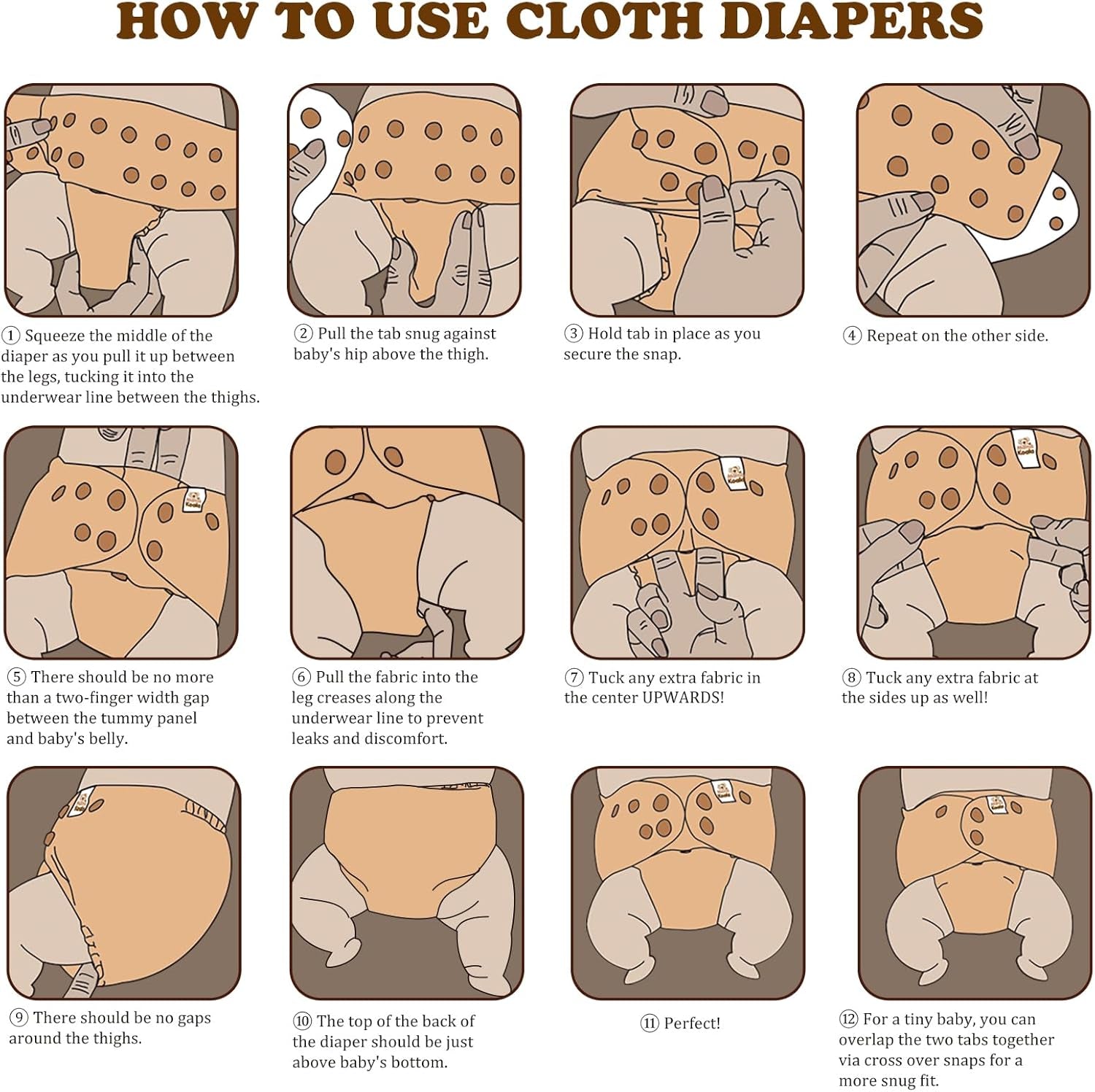 3.0 Pocket Cloth Diapers for Babies with Suede Cloth Lining, 6 Pack with 6 4-Layer Natural Diaper Inserts - Reusable and Washable Pocket Diapers (Simply Neutral)