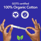 100% Organic Cotton Easy Glide Tampons with Compact Plant Based BPA Free Applicator, Chlorine Free, Toxin Free, Hypoallergenic, Dermatologically Tested, Fragrance Free, Super, 54 Count