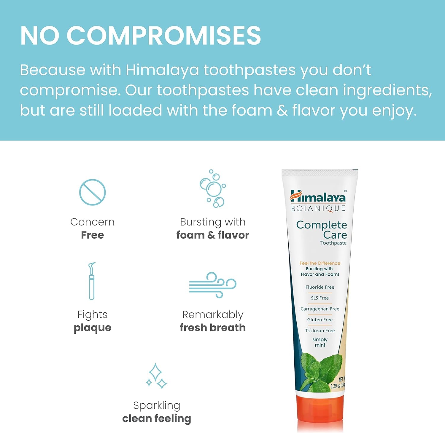 Botanique Complete Care Toothpaste, Herbal, Mint Flavor, Fights Plaque, Freshens Breath, Fluoride Free, No Artificial Flavors, SLS Free, Cruelty Free, Foaming, 5.29 Oz, 2 Pack…