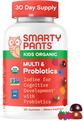 Organic Kids Multivitamin Gummies: Probiotics, Omega 3 (ALA), Vitamin D3, C, Vitamin B12, B6, A, K & Zinc for Immune Support, Biotin, Three Fruit Flavors, 120 Count (30 Day Supply)