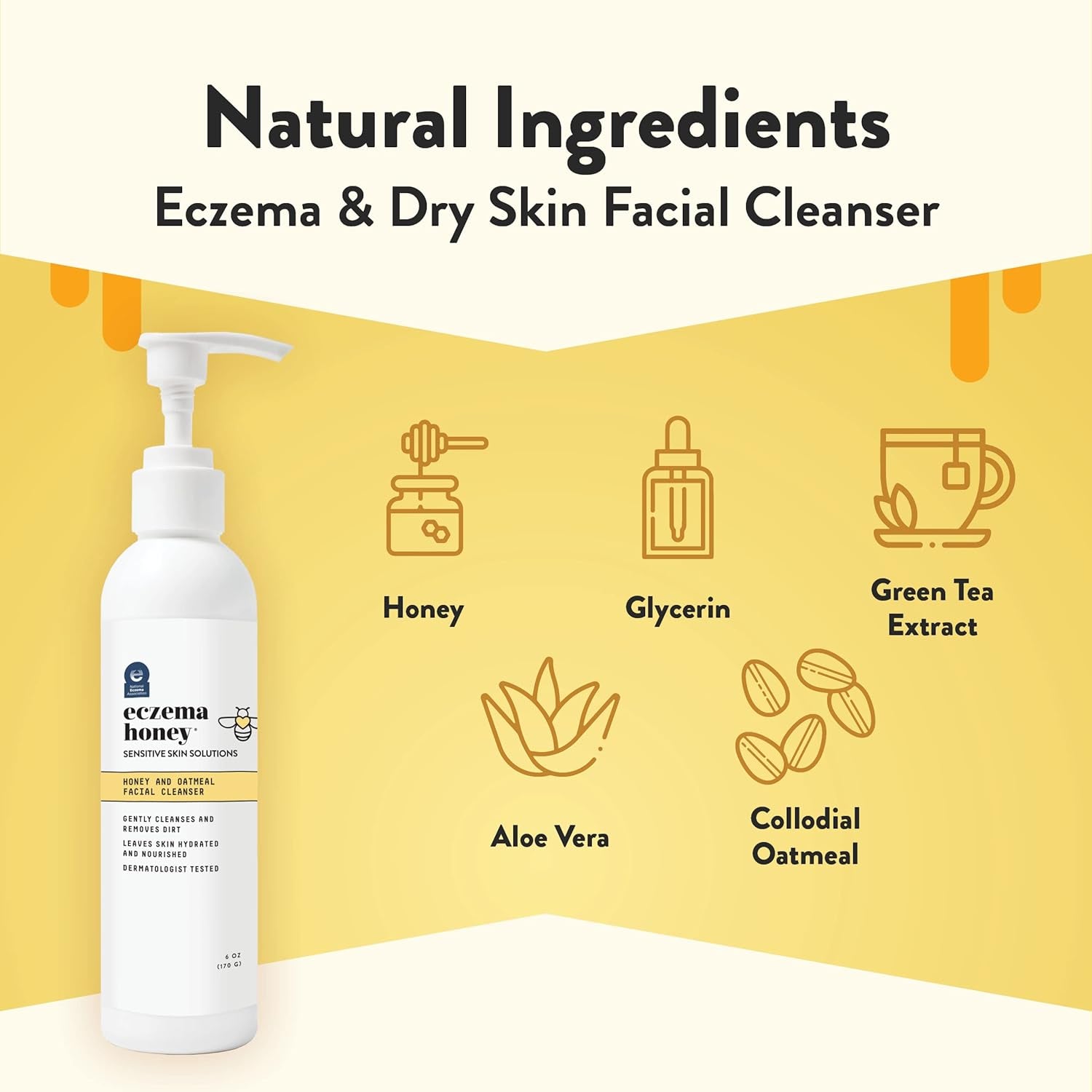 Oatmeal Facial Cleanser - Natural Eczema Face Wash Prevents Breakouts - Daily Gentle Face Cleanser for Dry, Itchy, Sensitive, & Irritable Skin (6 Oz)