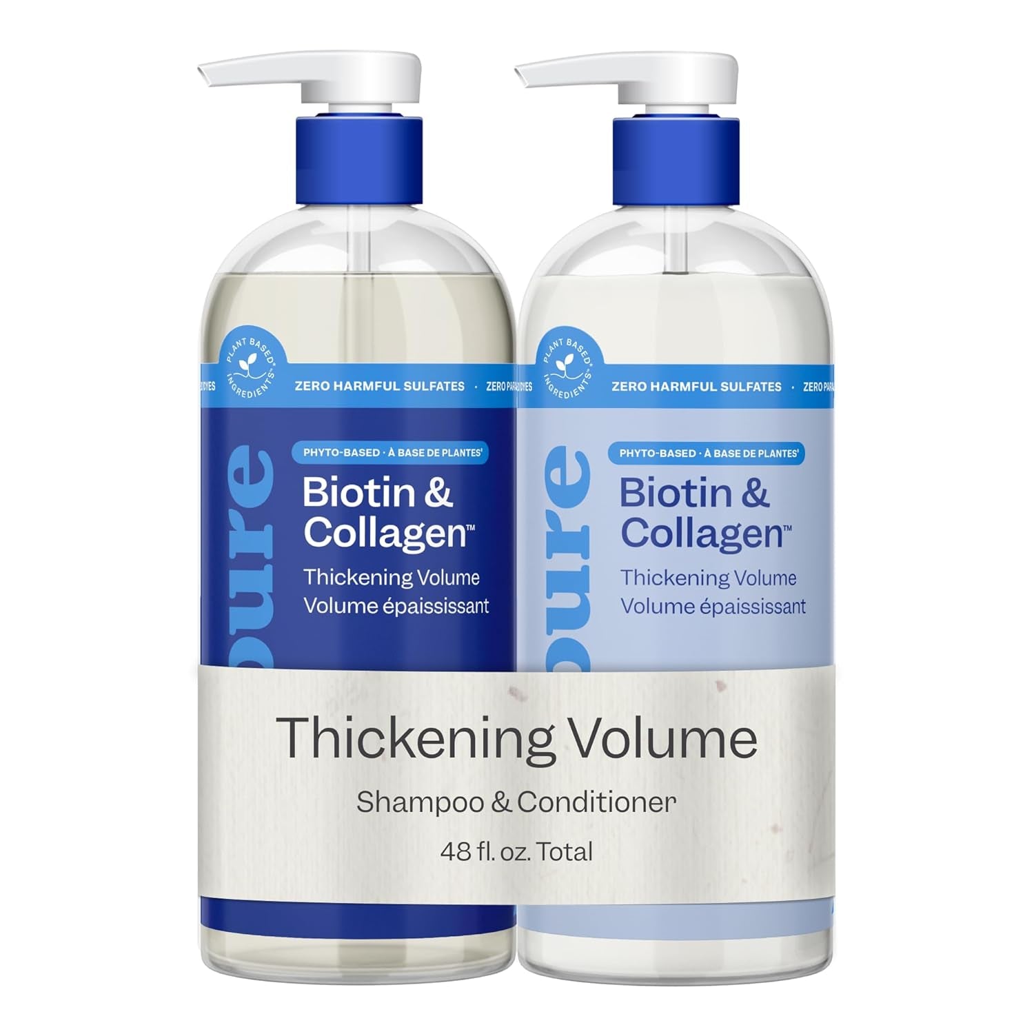 Biotin & Collagen Shampoo & Conditioner Set, Plant- Based - Nutrient Infused Formulas for Fuller, Thicker Looking Hair - for Fine Hair - Vitamin B7 (Biotin) & Collagen - 24 Fl Oz Each, 2 Pack