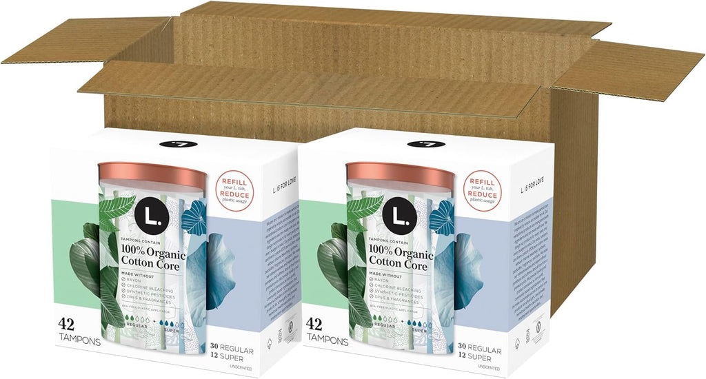 Cotton Tampons Regular/Super Absorbency Multipack, Contains an Organic Cotton Core, Made without Synthetic Pesticides, or Fragrances, 84 Count (2 Packs of 42)