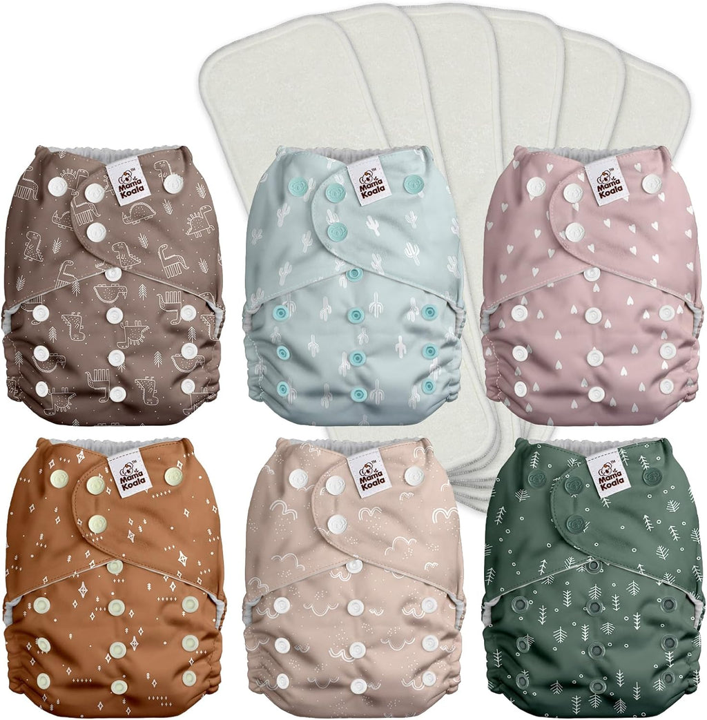 3.0 Pocket Cloth Diapers for Babies with Suede Cloth Lining, 6 Pack with 6 4-Layer Natural Diaper Inserts - Reusable and Washable Pocket Diapers (Simply Neutral)