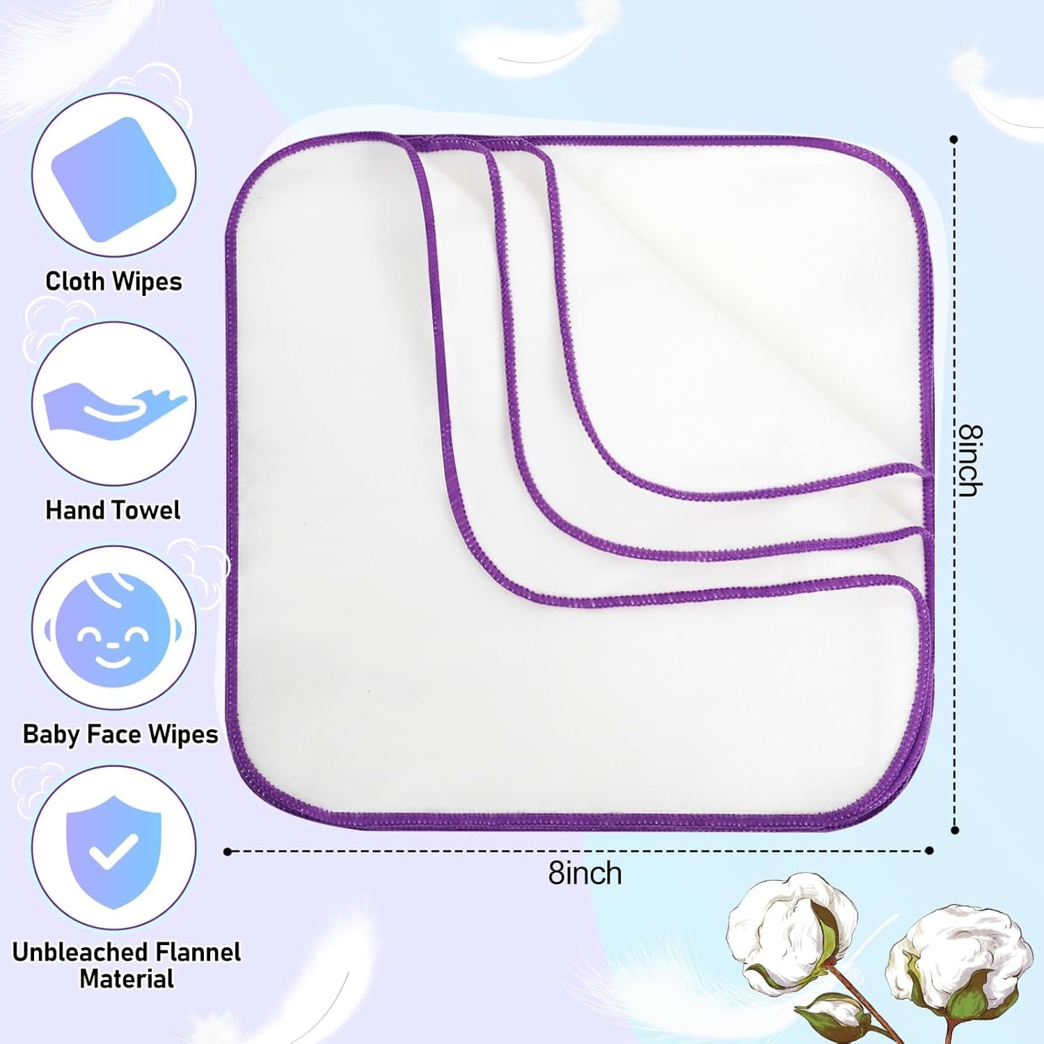 54 Packs Flannel Cloth Baby Wipes Reusable Baby Wipes with Green Upgraded Wipes Dispenser, Reusable & Durable Cloth Wipes, Body Face Hand Washcloth Essential for Baby Wipes