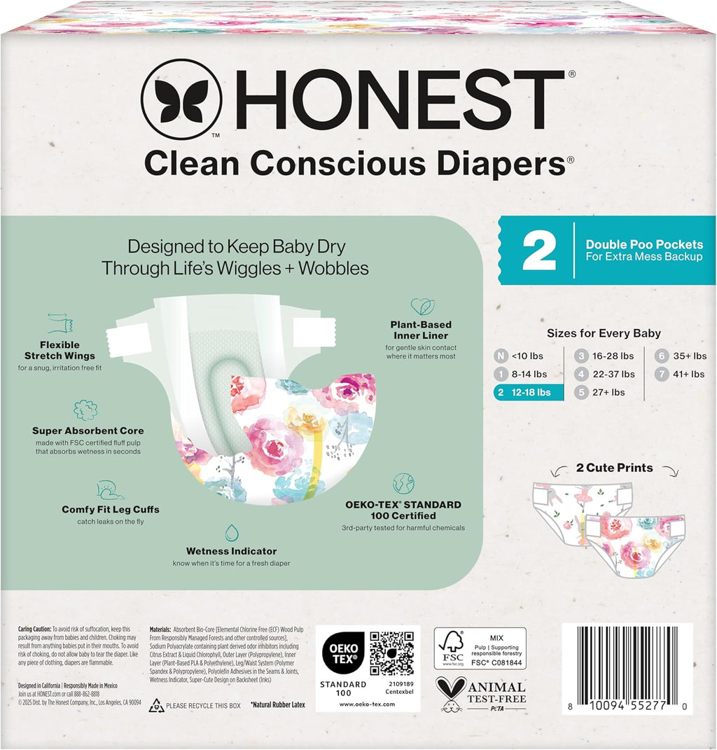 Comfort Dry Disposable Daytime Diapers, Hypoallergenic, Fragrance-Free, Sensitive Skin, Rose Blossom + Tutu Cute, Club Box Size 2 (12–18 Lbs), 72 Count