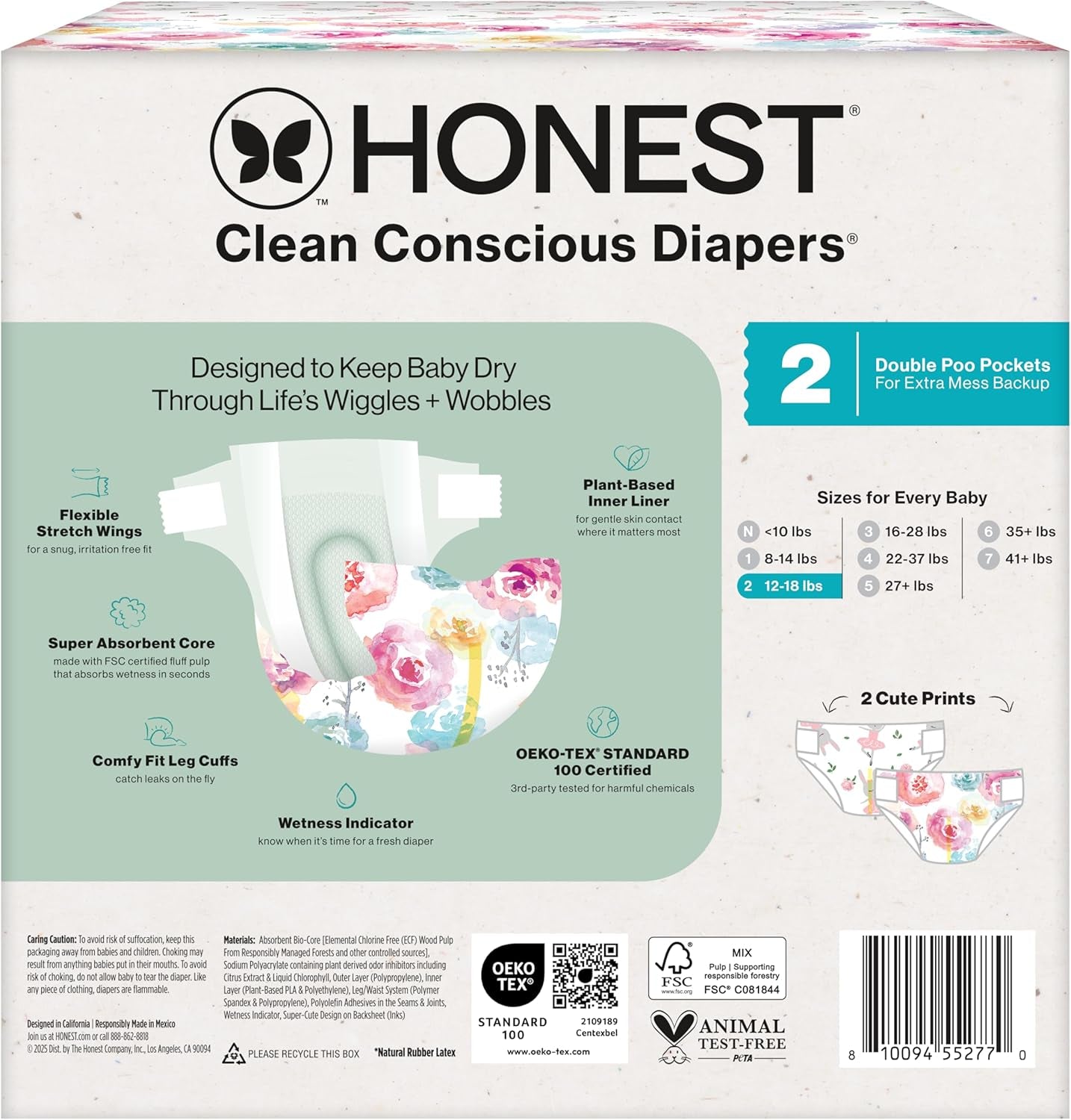 Comfort Dry Disposable Daytime Diapers, Hypoallergenic, Fragrance-Free, Sensitive Skin, Rose Blossom + Tutu Cute, Club Box Size 2 (12–18 Lbs), 72 Count