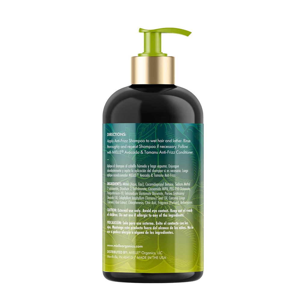 Avocado & Tamanu Anti-Frizz Shampoo - Sulfate Free Smoothing Shampoo for Textured Curly & Straight Styles, Humidity Resistant Hair Care & Moisture Replenishing Scalp Cleanser, 12Oz