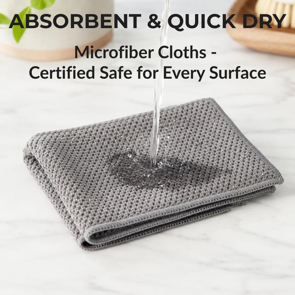Oeko-Tex Certified Microfiber Cleaning Cloths – Non-Toxic, Safe for Family & Pets – 6 Pack Kitchen Rags for Counter – 12X12 In, Lint-Free, Absorbent Dish Towels, Dusting Cloths