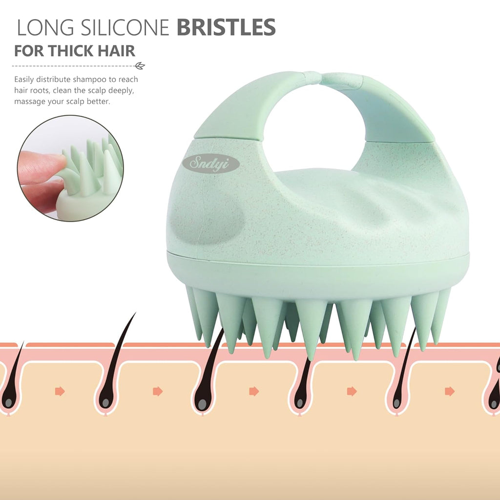 Scalp Massager Shampoo Brush, Scalp Scrubber with Soft Silicone Bristles, Scalp Exfoliator for Dandruff Removal, Scalp Massager for Hair Growth, Wet Dry Hair Brush for Scalp Care, Green