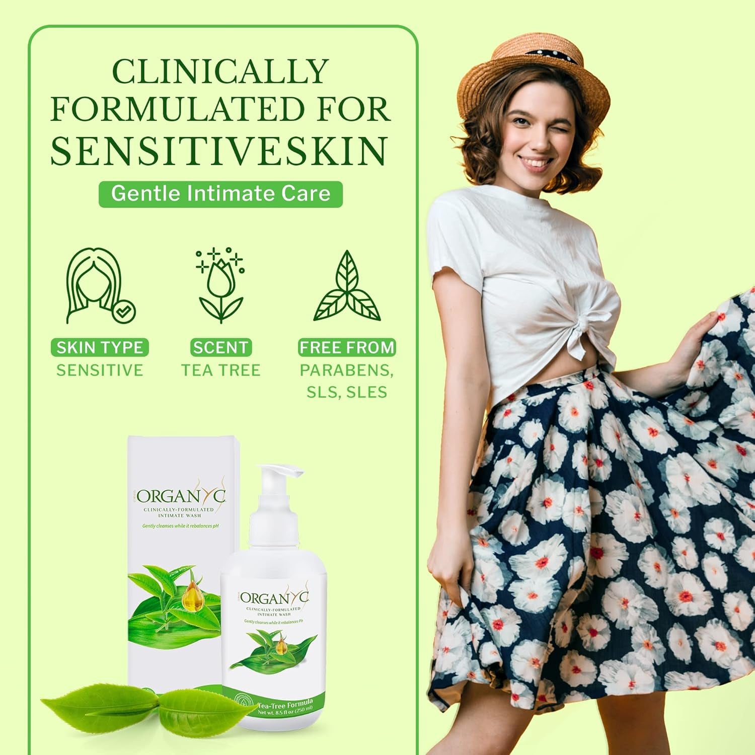 Feminine Intimate Wash for Sensitive Skin, 250 Ml, Ph-Balanced Cleanser with Organic Tea Tree & Botanical Extracts