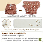 3.0 Pocket Cloth Diapers for Babies with Suede Cloth Lining, 6 Pack with 6 4-Layer Natural Diaper Inserts - Reusable and Washable Pocket Diapers (Simply Neutral)
