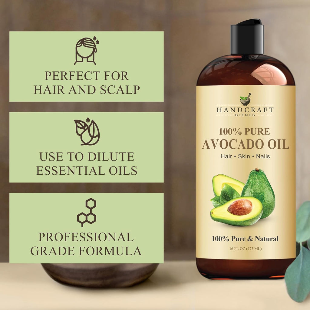 Avocado Oil - Cold-Pressed 16 Fl Oz - 100% Pure and Natural - Premium Grade Carrier Oil for Skin and Hair - Hair and Body - Massage - Hexane-Free