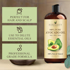 Avocado Oil - Cold-Pressed 16 Fl Oz - 100% Pure and Natural - Premium Grade Carrier Oil for Skin and Hair - Hair and Body - Massage - Hexane-Free