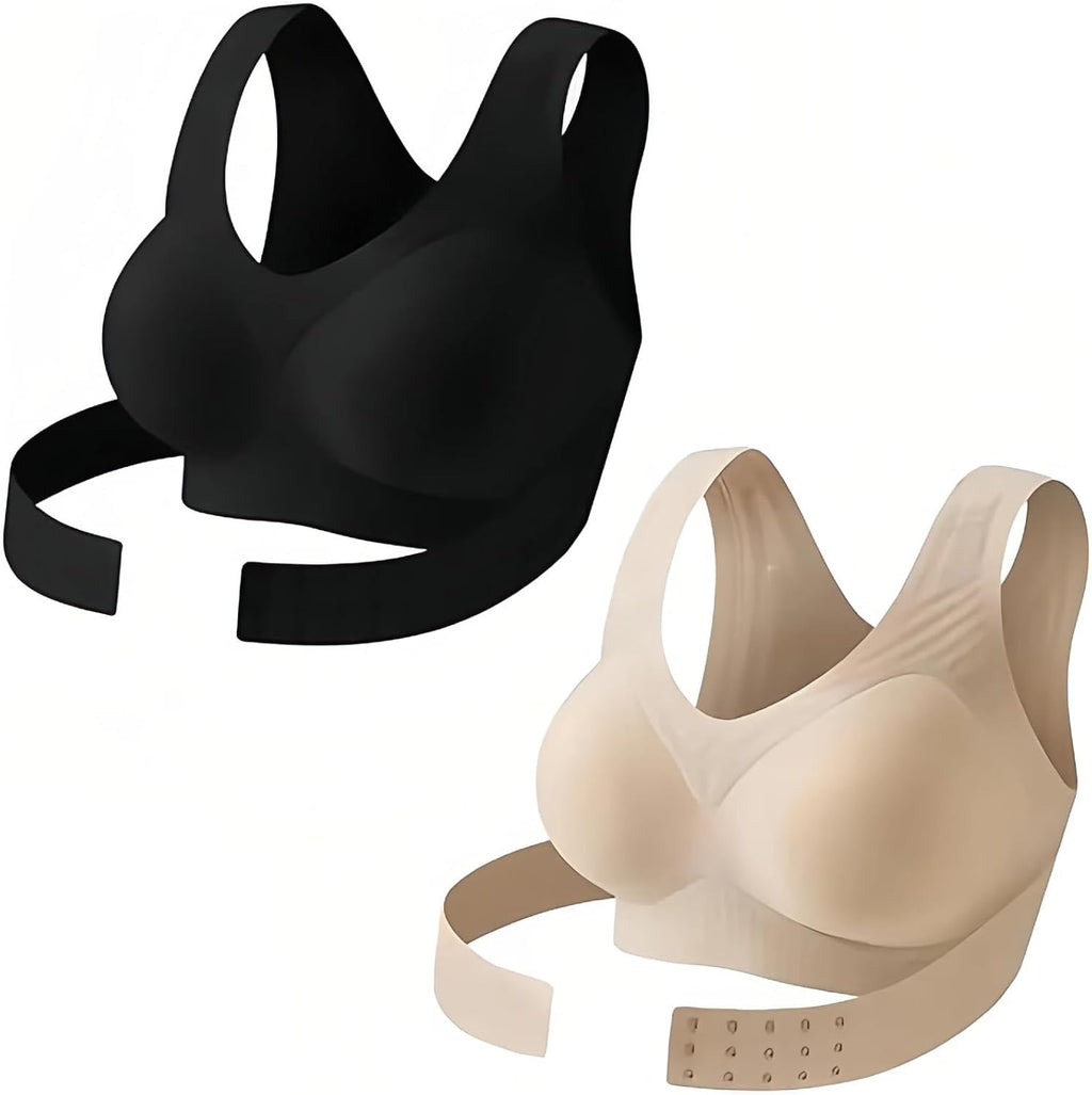 2PCS Posture Bras for Women,Front Closure Seamless Wireless Back Posture Support Push up No Underwire Bralettes