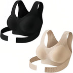 2PCS Posture Bras for Women,Front Closure Seamless Wireless Back Posture Support Push up No Underwire Bralettes
