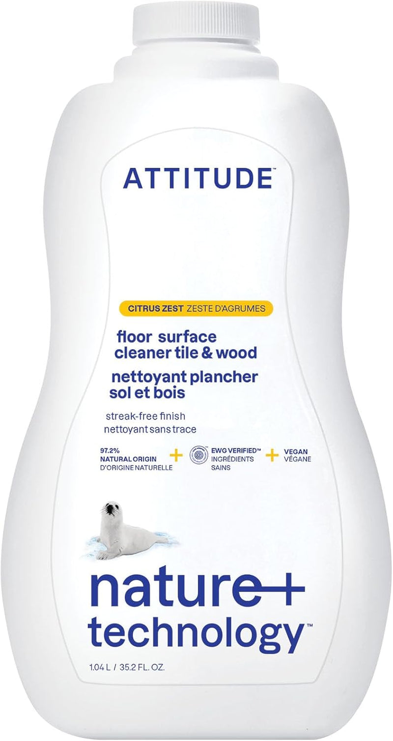 Floor Cleaner, EWG Verified, Streak-Free, Vegan & Plant-Based for Tile, Wood & Laminate Floors, Citrus Zest Scent, 35.2 Fl Oz