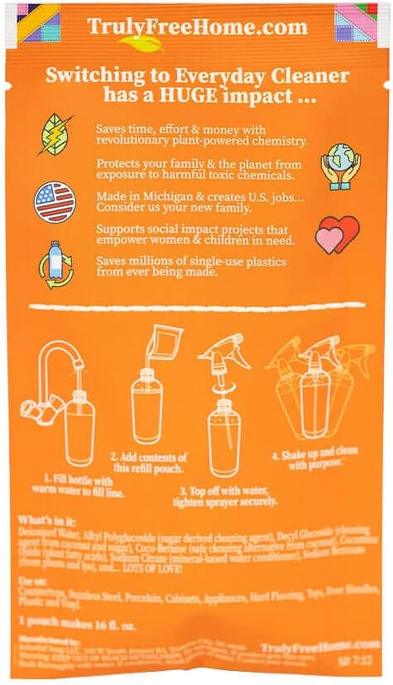 Everyday Cleaner Kit - Multipurpose Cleaner Spray, Kitchen Counter Cleaner, Natural Cleaning Products, Multi-Surface Household Solution, 16 Oz Reusable Empty Bottle + Two Fills, 3 Oz Ea.