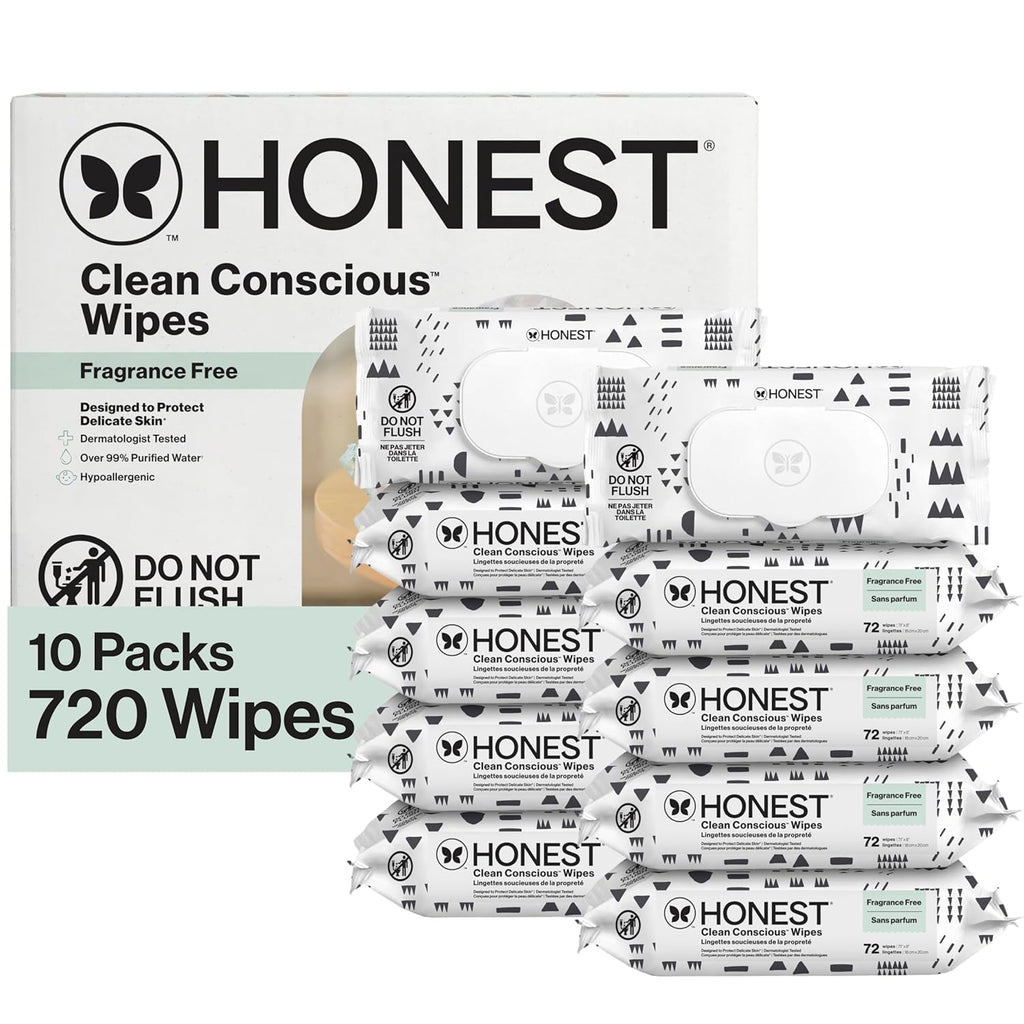 Baby Wipes for Sensitive Skin, Hypoallergenic, Fragrance-Free, Multi-Use, Pattern Play Design, 720 Count (10 Packs of 72)