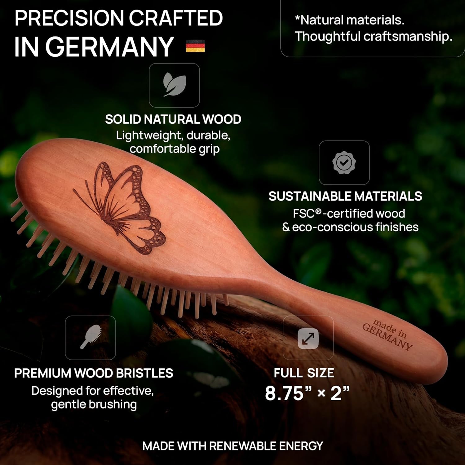 Natural Wooden Hair Brush for Women – anti Breakage Wood Bristle Brush with Pear Wood Handle, Gentle Scalp Massage, Anti-Static, Made in Germany – Best Rated for All Hair Types